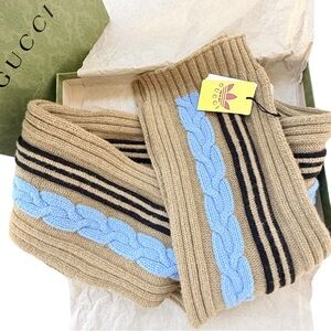 Unisex Adidas x Gucci Colab100% Wool Cable Knit Extra Long Scarf Made in Italy